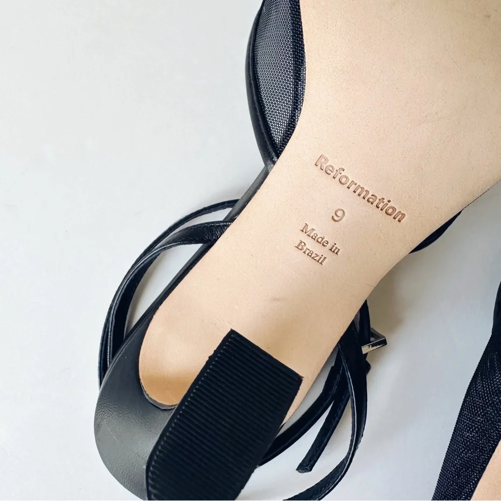 Reformation Natasha Ankle Strap Mesh Pump Heel Shoe Black - Picture 7 of 8